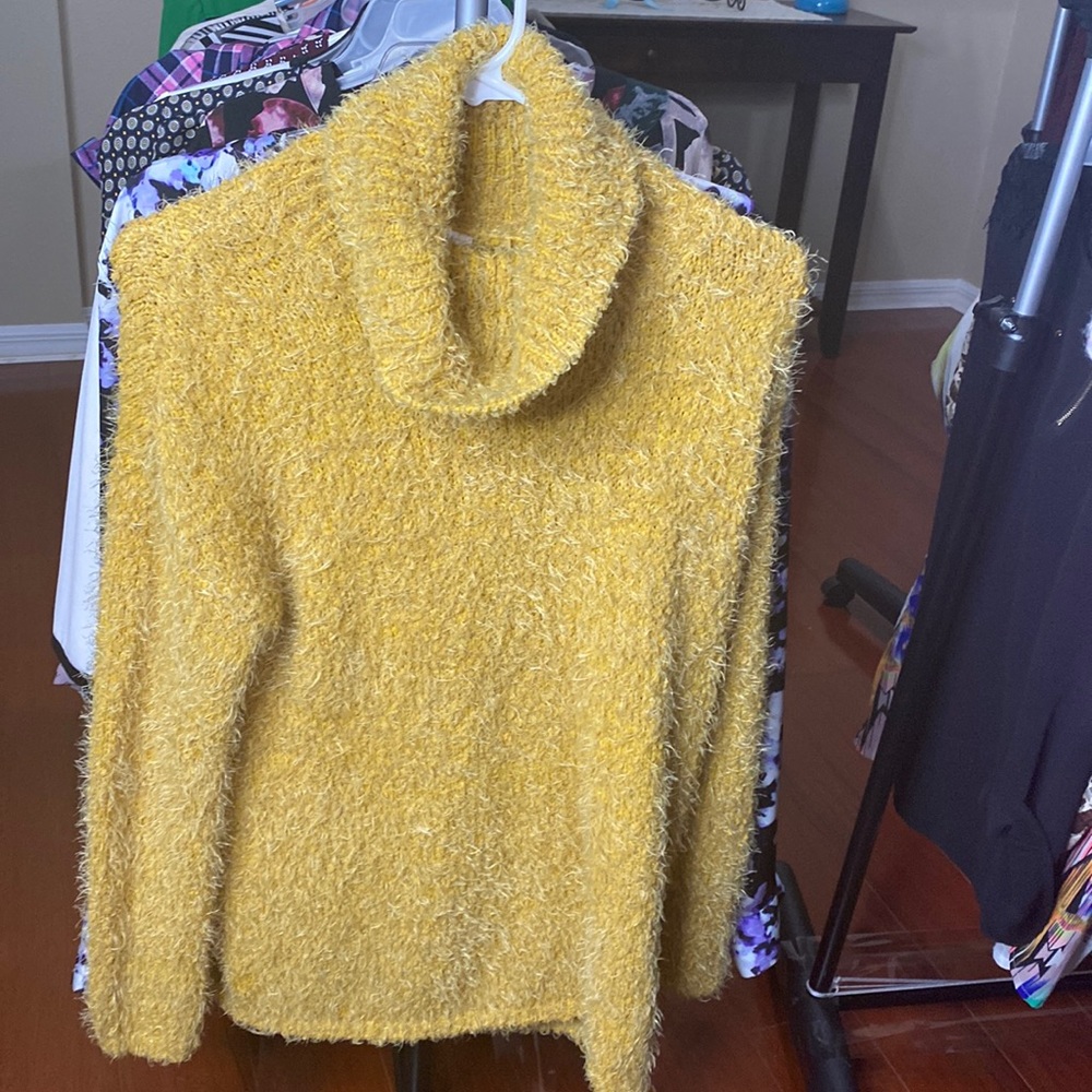 Fluffy Yellow Turtle Neck Sweater